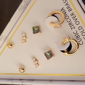 Macy's 4 Pair Earrings, Cubic Zirconia-18K Gold Over Brass Gift Set